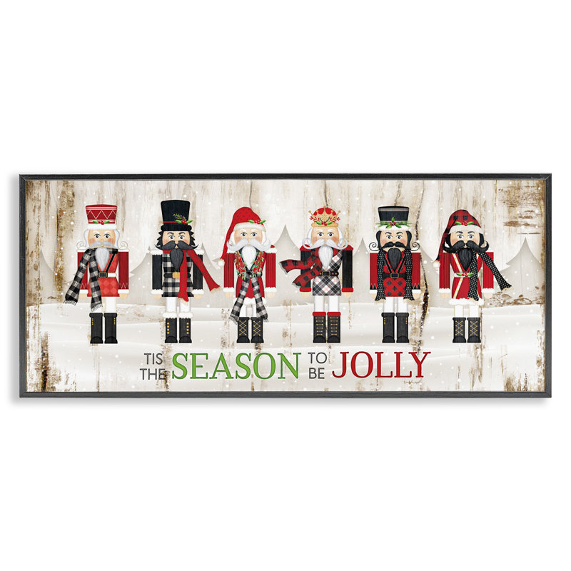 To Be Jolly Festive phrase Winter Christmas Nutcrackers, H 13 po x l 30 po, Giclée encadrée noir minuit
