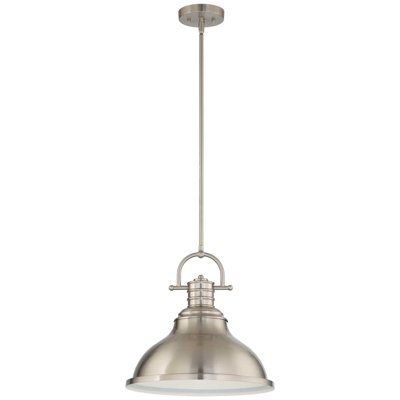  Abbie-J 1-Light Indoor Brushed Nickel Downrod Mini Pendant with 15.75"W Bell-Shaped Bowl