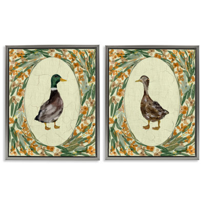 Ensemble de cadres flottants 2 pièces Country Floral Duck Portraits, design par Yen