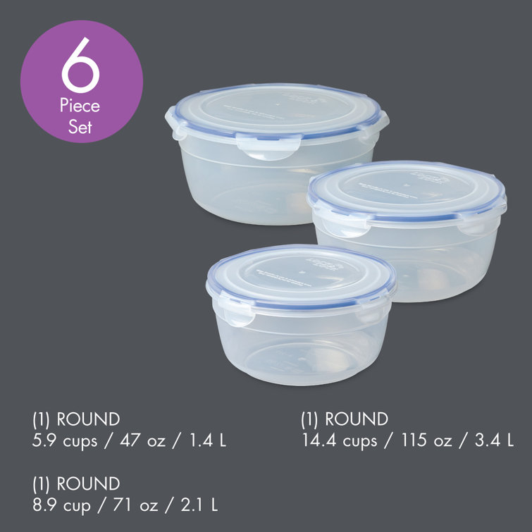 Lock & Lock ECO Food Storage Airtight Container Set with Lids, BPA Free,  Round, 6 Piece, Assorted Colors