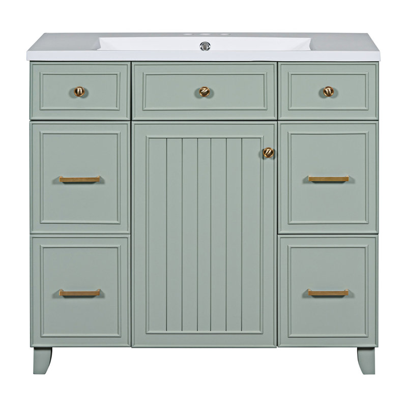 Meuble-lavabo simple avec plateau en résine Milous, Vert