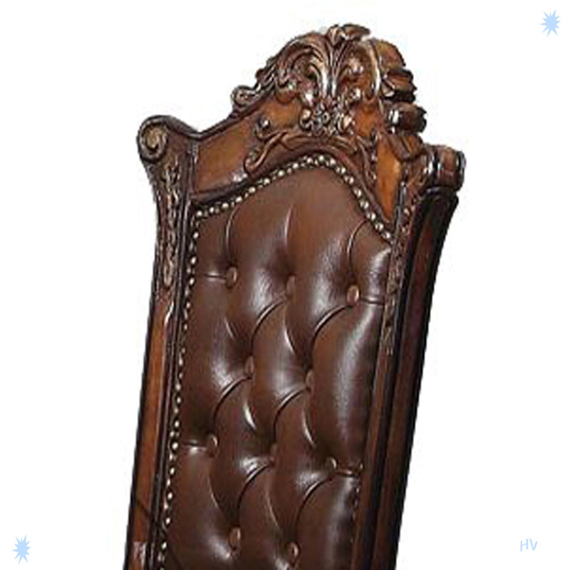 Cherry Faux Leather Tufted Counter Height Stools with Nailhead Trim