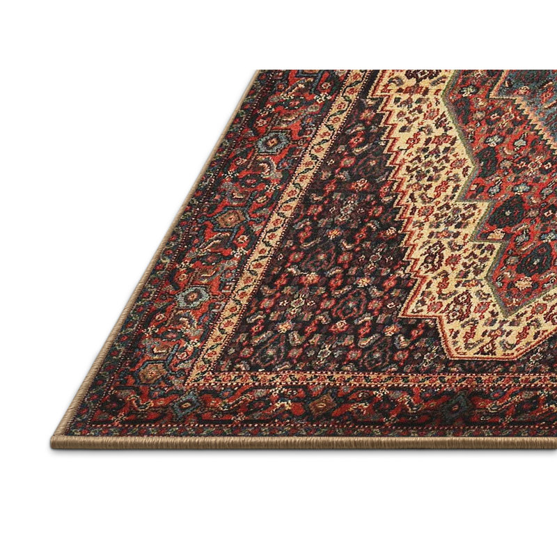 Tapis traditionnel rouge / noir / crème, Rectangle 2 pi x 5 pi