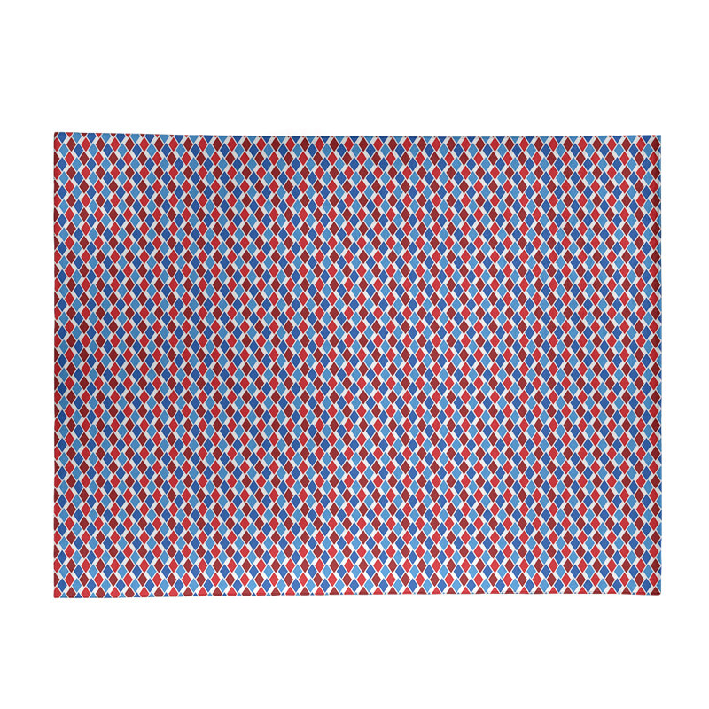 Tapis de zone rouge/bleu fait main géométrique, Rectangle 5 pi x 7 pi