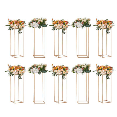 Ensemble de 10 présentoirs à fleurs de mariage de 80 cm de hauteur, avec revêtement acrylique, colonnes en métal, supports géométriques pour centres de table, présentoirs floraux rectangulaires dorés pour réceptions et décorations de fêtes.