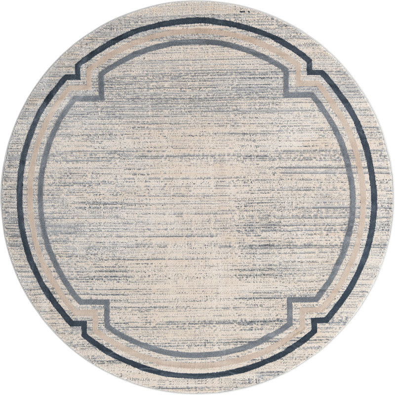 Tapis contemporain Araceli de couleur grise, Rond 7 pi