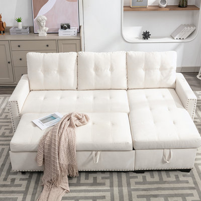 77 Inch Reversible Sectional Storage Sleeper Sofa Bed,L-Shape 2 Seat Sectional Chaise With Storage,Skin-Feeling Velvet Fabric, For Living Room Furniture