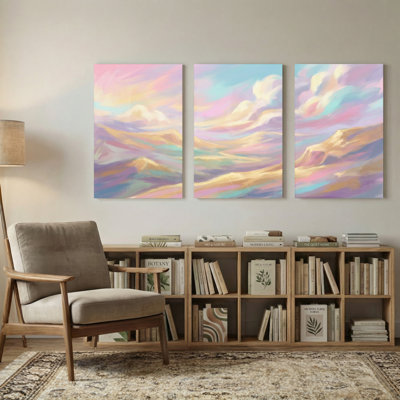 Abstrait pastel ciel nuages montagne paysage ensemble de 3 reproductions d'art sur toile