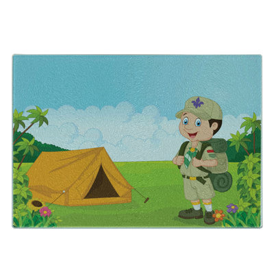 Ambesonne Camping Tempered Glass Cutting Board Nature Forest Adventure Multicolor