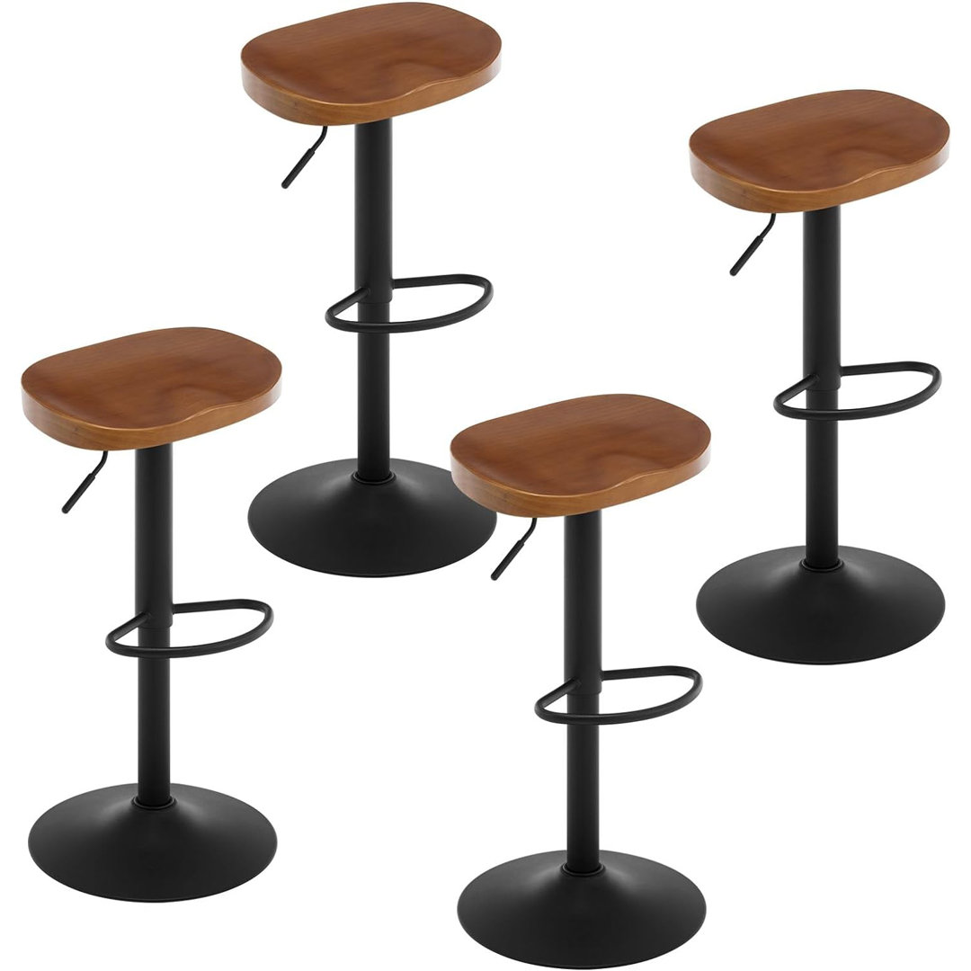 Barhocker 4er-Set, Hocker Höhenverstellbar Drehbar, Mit Sattelsitz Fußstütze, Drehhocker Aus Massivholz Metall, Küchenho...