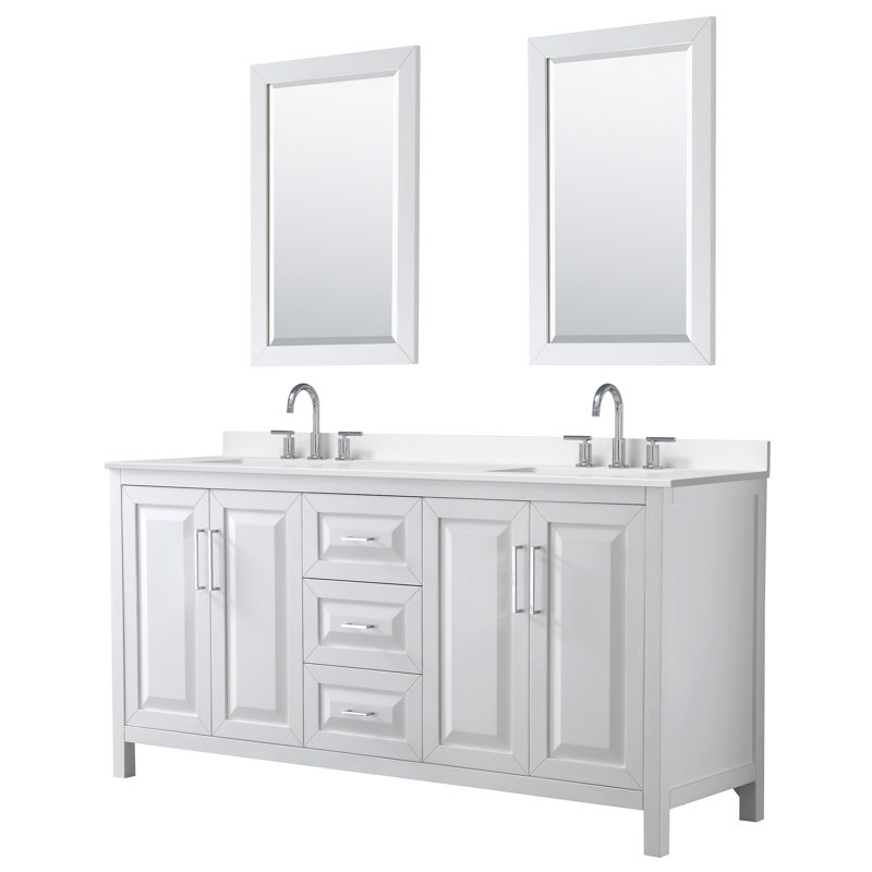 Daria 72 in. with Mirror Vanity, White Quartz, White, Polished Chrome