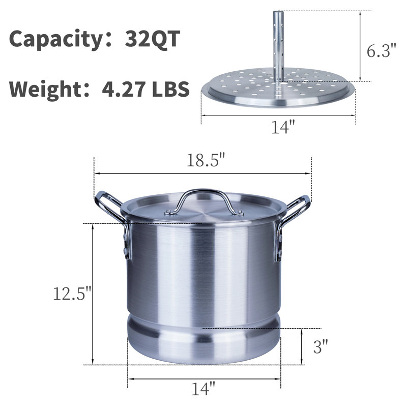32 Quart Aluminum Tamale Steamer Pot with Lid