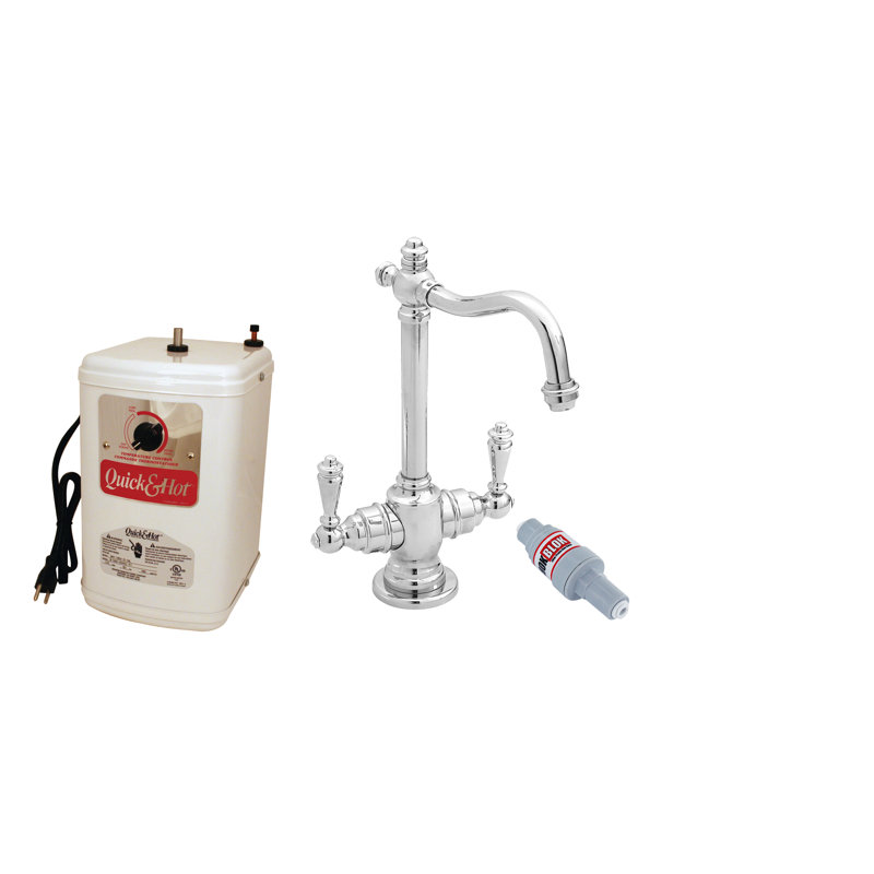Robinet distributeur d'eau chaude et froide à 2 poignées Victorian 9 po avec réservoir de chauffage instantané, Chrome poli