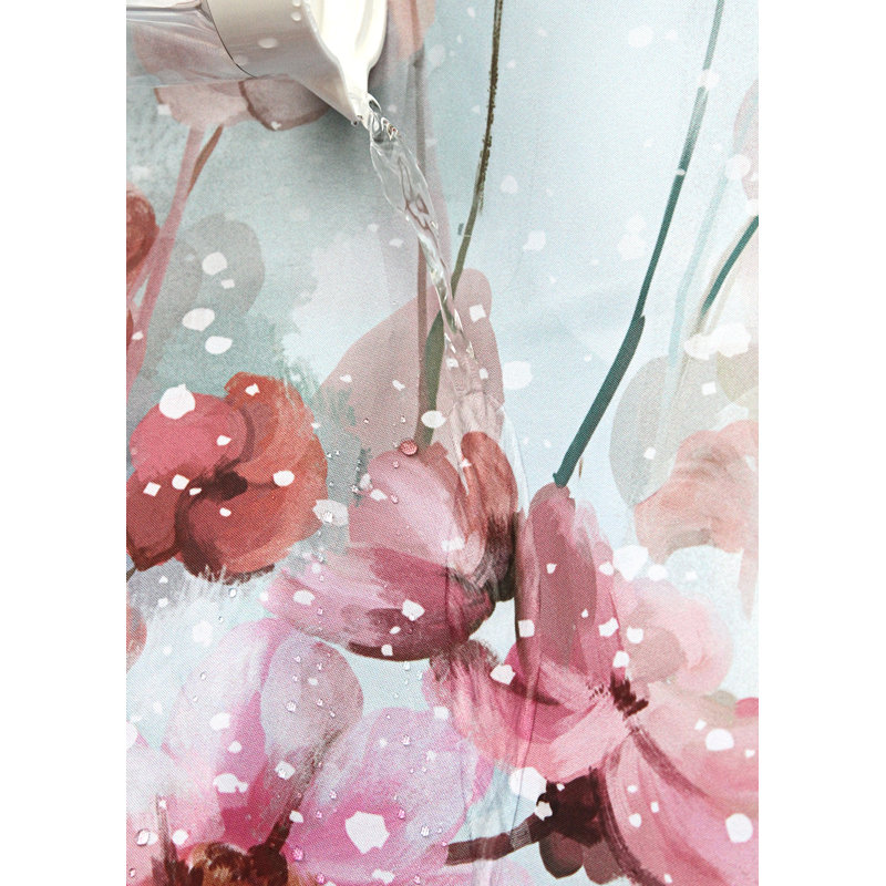 Rideau de douche simple à motif floral Alyra + crochets, Rose/gris