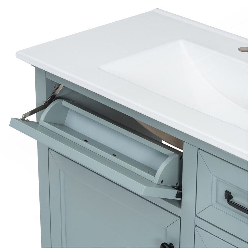 Meuble-lavabo 36 po avec lavabo en céramique, 2 tiroirs basculants, charnières de porte à fermeture en douceur, gris, Bleu