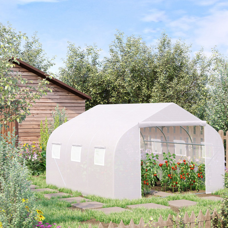 11.5' x 10' White Outdoor Walk-In Greenhouse with Steel Frame