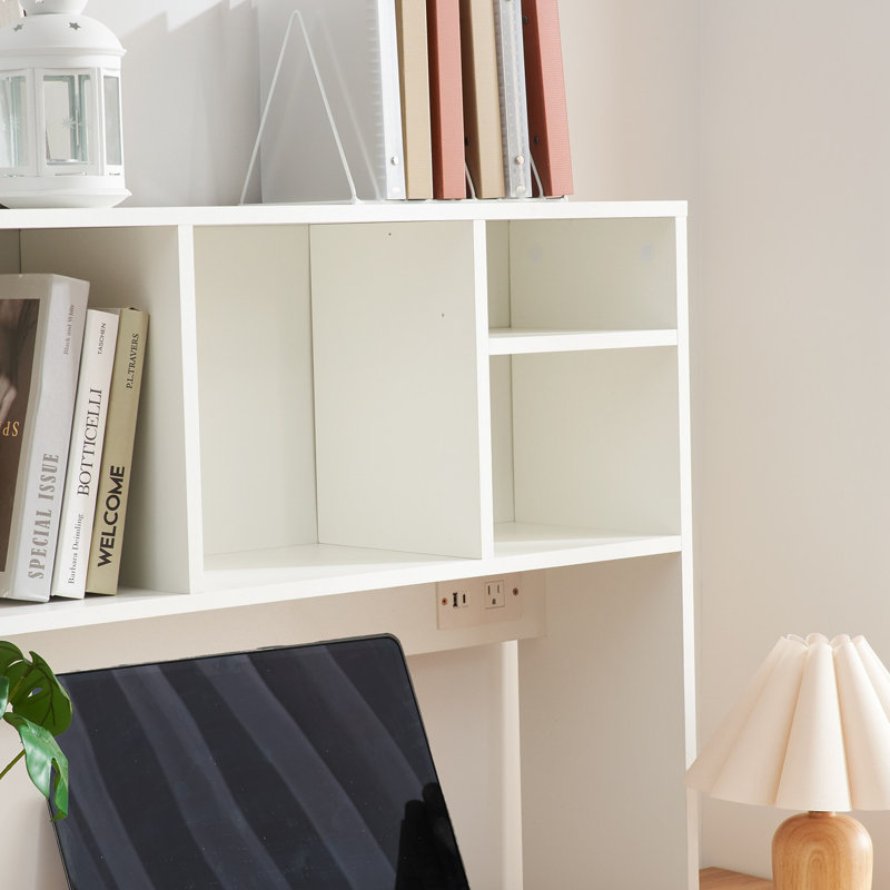 The College Cube Dorm Desk Bookshelf with Outlet - White