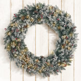 CAPHAUS Lighted Artificial Christmas Wreath, w/ LED Lights, Frosted Pine and Berries, Multiple Sizes