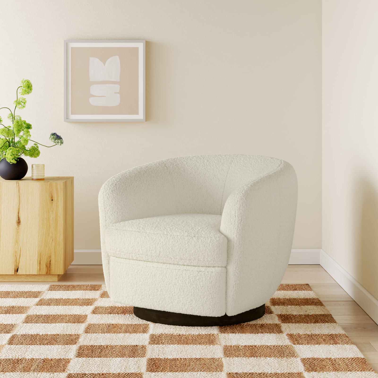 Marcy Swivel Barrel Chair, White