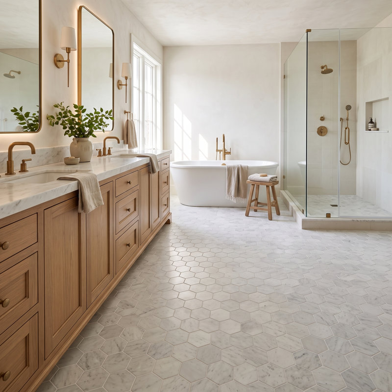 Marbre Alba 3 x 12 blanc, Hexagone 4 pouces