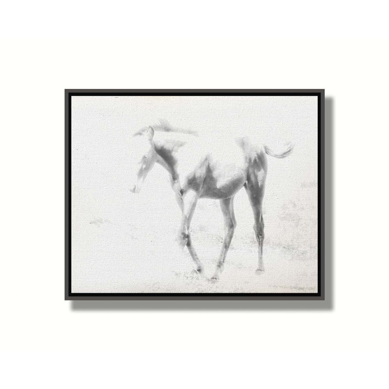 Poney dans un enclos par Hal Halli. Toile giclée sur toile tendue avec cadre flottant, H 40,5 po x l 50,5 po, Noir