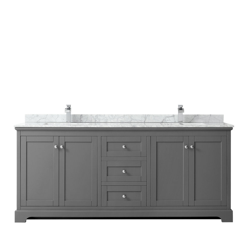 Meuble-lavabo double de l 80 po x P 22 po x H 35 po Avery, Gris foncé, Chrome poli