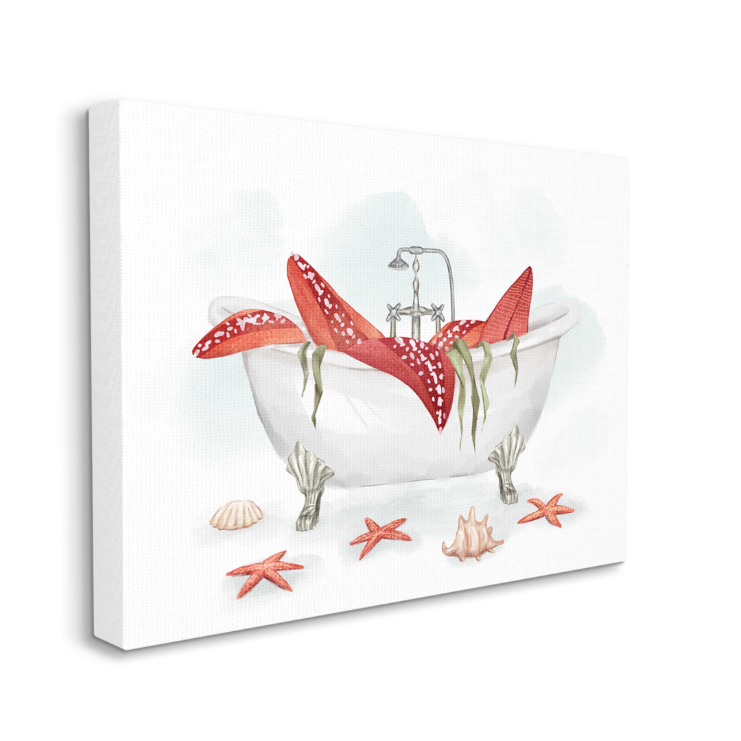 " Large Red Starfish Ocean Inspired Claw Bath Tub " by Ziwei Li Stupell Industries 