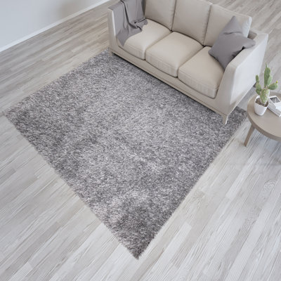 Oslo Grey Shaggy Area Rug – Soft Polyester Carpet for Living Room & Bedroom, Hallway Runner & Mat