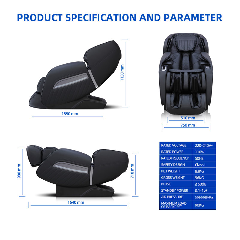 Fauteuil de massage en similicuir 4D corps entier SL Track Zero Gravity
