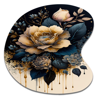 Art mural asymétrique en métal bleu marine et or rose I