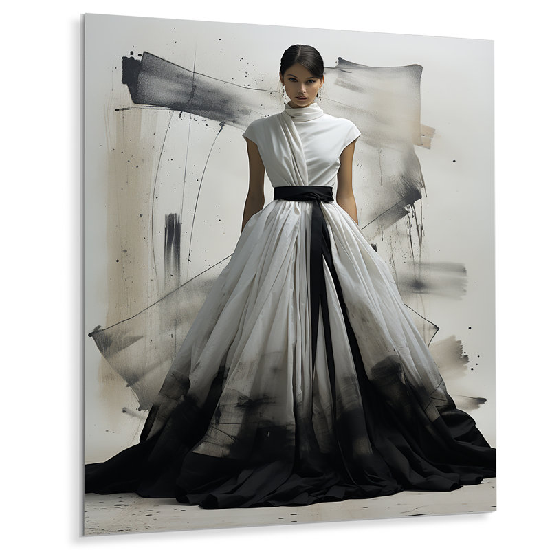 Minimaliste noir et blanc, robe chic I - art mural en métal Dior, H 40 po x l 30 po x P 1,5 po