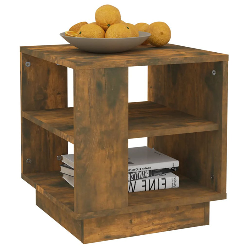 Glass End Table with Storage, Smoked Oak, 15.7"x15.7"x16.9"