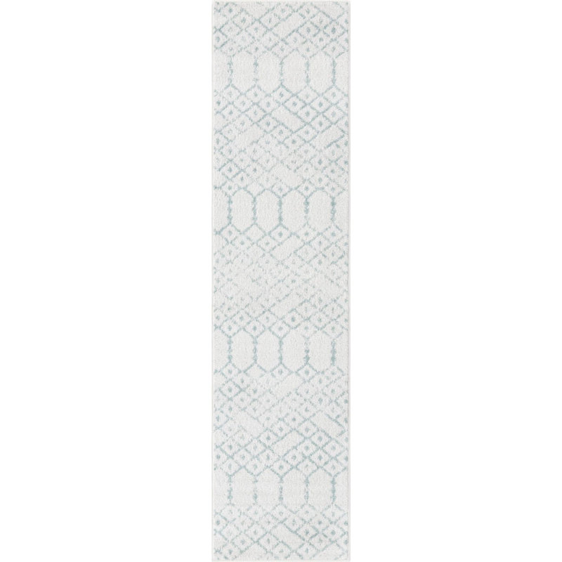 Tapis ivoire à motif géométrique ivoire d'Igon, Tapis de couloir 2 pi x 8 pi