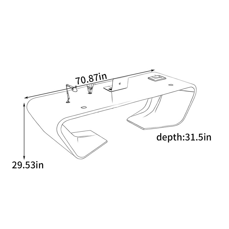 Bureau simple et moderne, H 29,53 po x l 70,87 po x P 31,5 po
