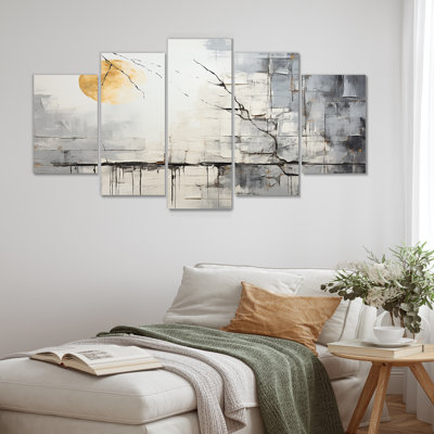 «Stone River» gris et blanc, ensemble d'art mural abstrait multipanel
