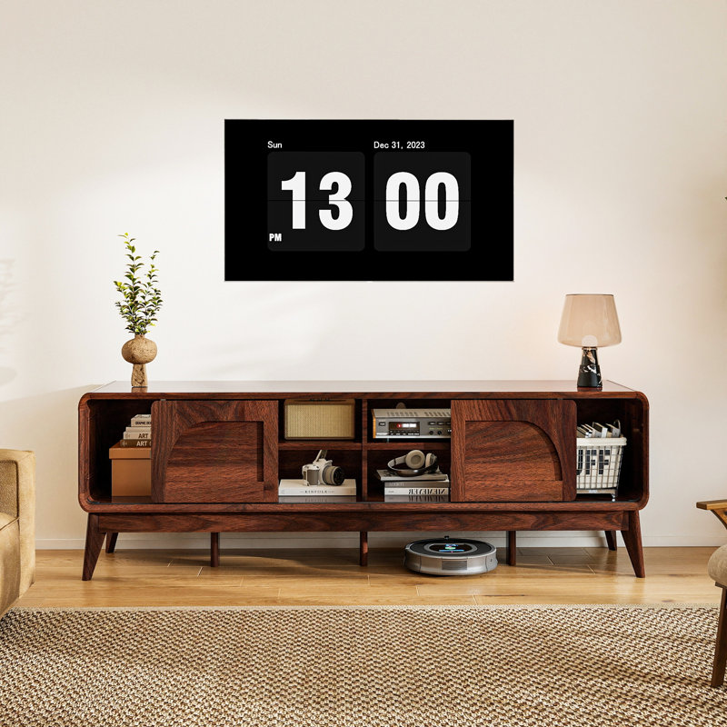 Meuble télé 70 po pour salon Mid-Century, Noyer