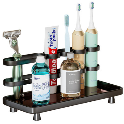 Electric Toothbrush Holder For Bathroom Countertop 5 Metal Slots Toothpaste Razor Mouthwash Organizer, Black