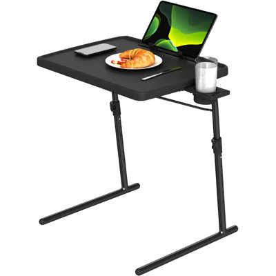 Table télé réglable avec porte-gobelet et fente pour tablette, support pour ordinateur portable confortable pour lit et canapé