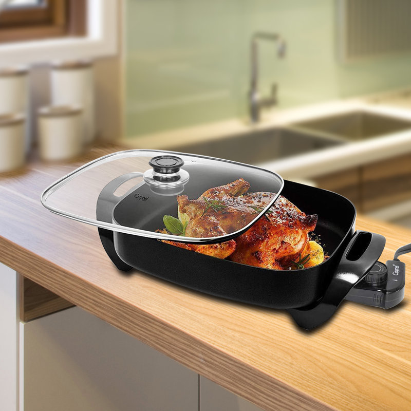 Caynel Professional Aluminum Non-stick Electric Skillet Jumbo with Glass Lid,Black, 16.4" L x 12.5" W