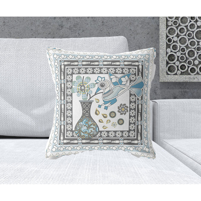 Coussin décoratif à motif floral 20 po x 20 po, Gris / blanc