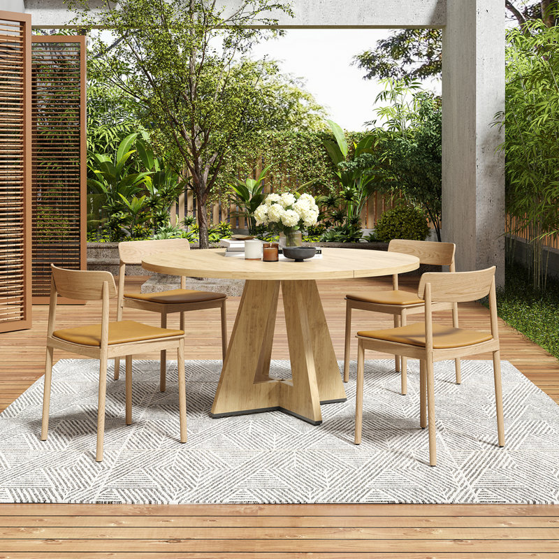 Round Dining Table for 4-7 People, Modern Wood Kitchen Table with Sturdy Metal Base, Large Round Dinner Table for Dining Room, Easy Assembly