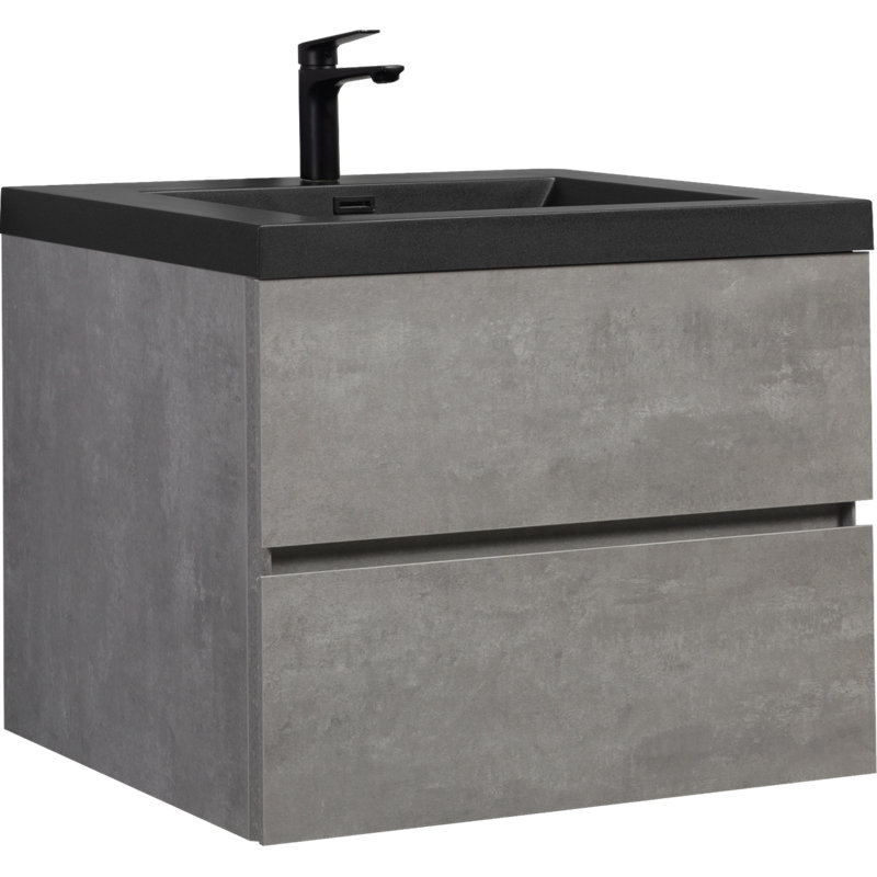 de salle de bain flottante de 3 pouces avec lavabo, armoire murale contemporaine avec plateau en quartz noir et tiroirs à fermeture en douceur