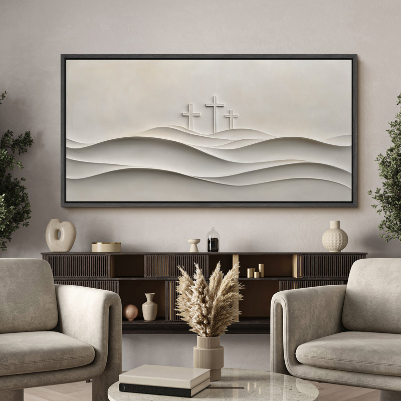 «Minimalist Three Crosses», art mural encadré sur toile, Noir, H 30 po x l 60 po