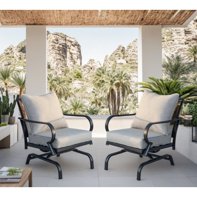 Ensemble de 2 chaises berçantes d'extérieur en métal, canapé de patio avec coussins pour porche, terrasse et jardin