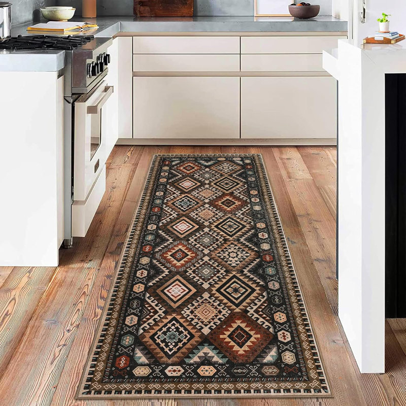 Area Rug Machine Washable Non-Slip Low Pile Geometric Print Pattern Western Easy-Cleaning Rug for Living Room Bedroom Nursery Entryway
