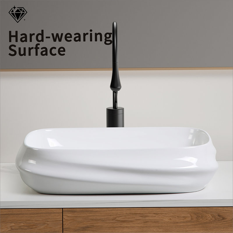 Rectangular Ceramic Vessel Sink For Bathroom
