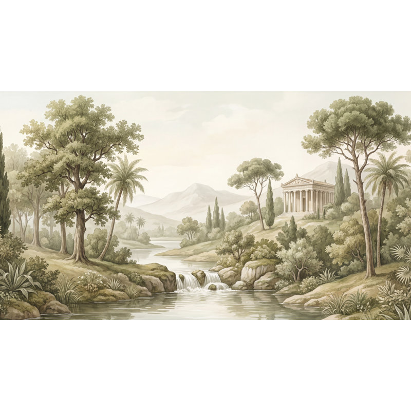 Papier peint classique Temple Shades Of Green, 120" x 96", Peler et coller