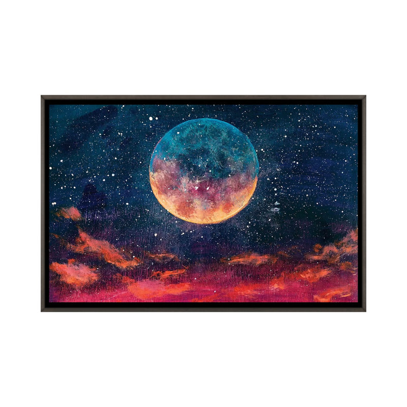 Lune parmi les étoiles dans un univers par Valery Rybakow - impression d'art graphique, H 18 po x l 26 po x P 1,5 po