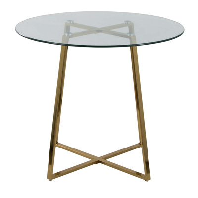 Dinette Table In Gold Metal And Clear Tempered Glass Dinette Table In Gold Metal And Clear Tempered Glass