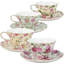 Tasse à thé et soucoupe en porcelaine rose 8 onces China Chintz Imports, par 4